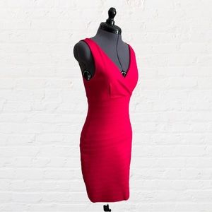 Bodycon Red V-Neck Dress, Express, Size XS